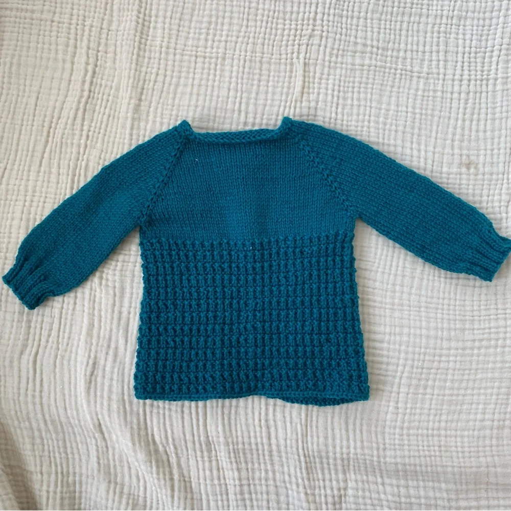 HANDMADE WOOL Cardigan Merino Blend Sweater Top Hand Knit Cozy Stitch Floral